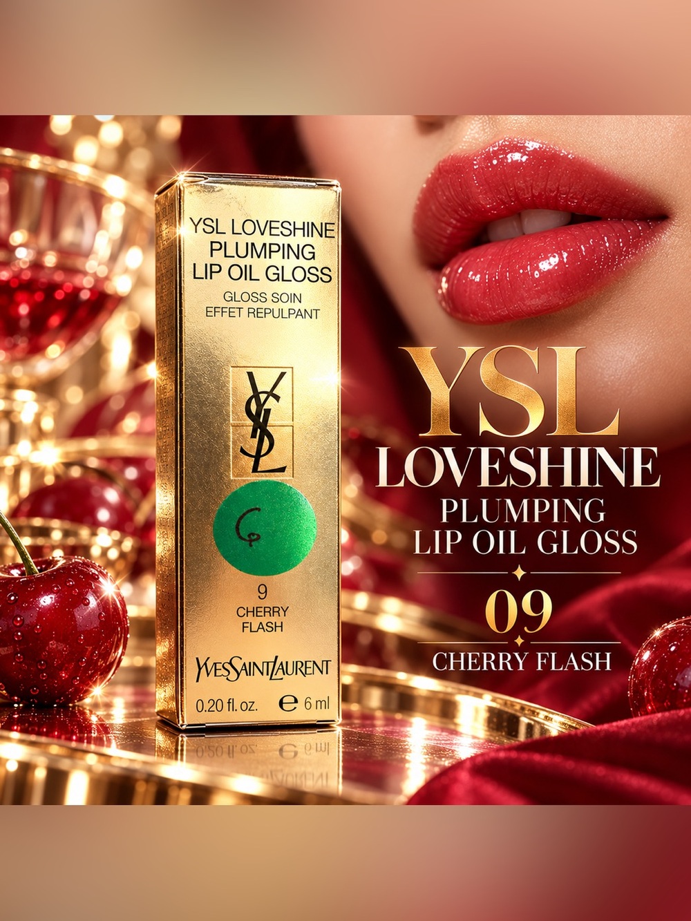 Yves Saint Laurent Loveshine Plumping Lip Oil Gloss 09 Cherry Flash - Red Gloss